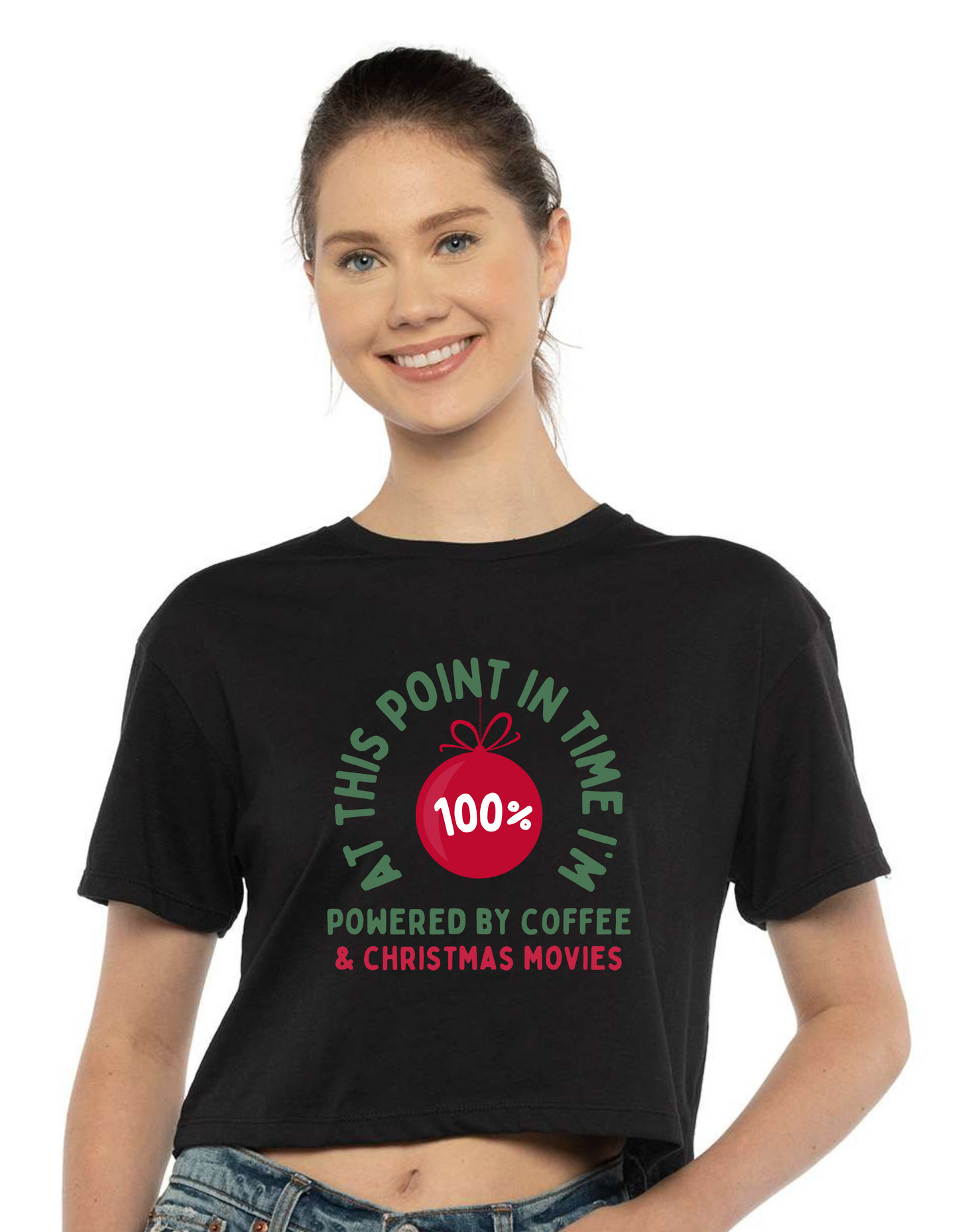 Powered by Christmas & Coffee Cropped Top T-Shirt